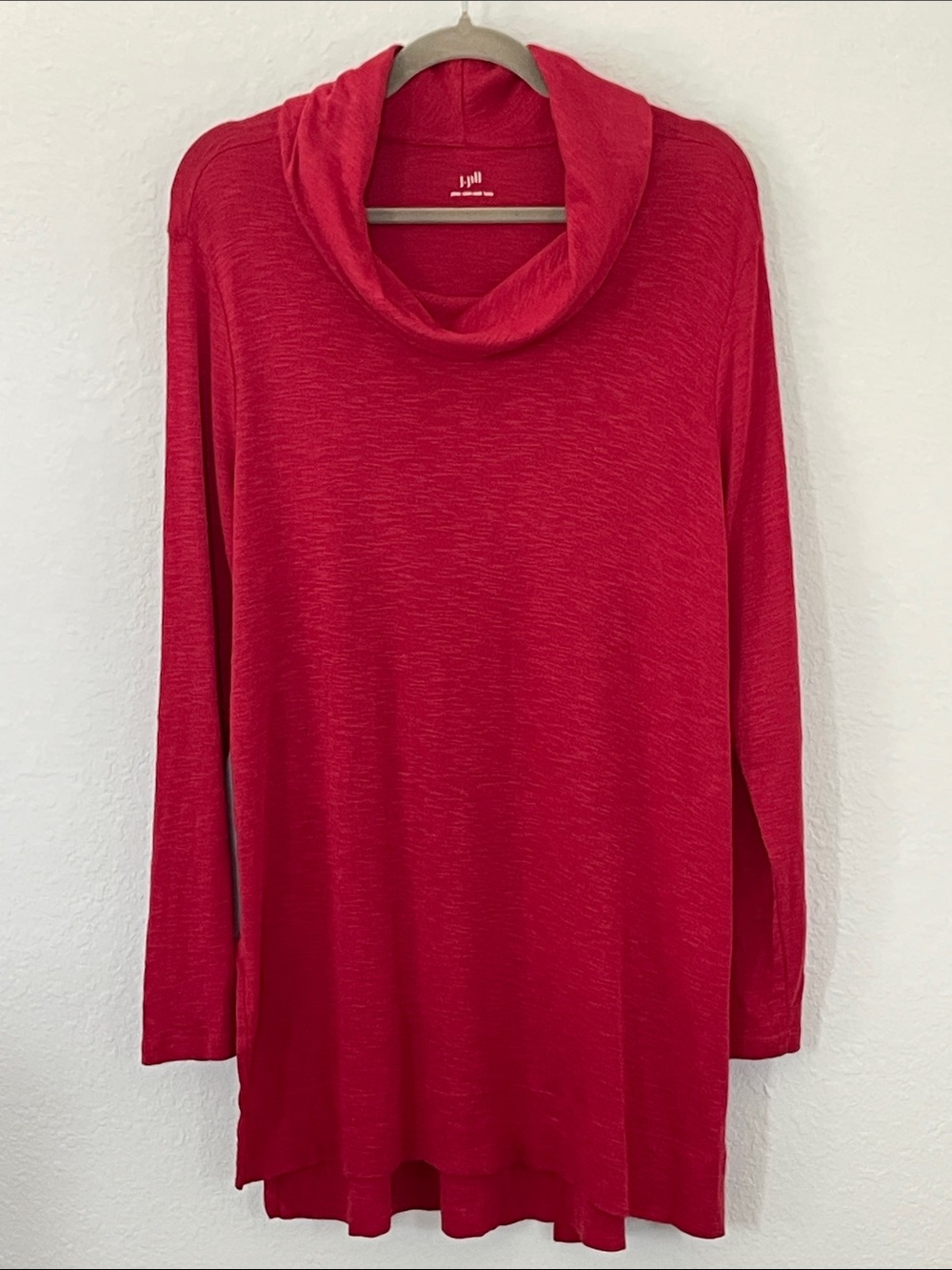 J.Jill Pima Cotton Cowl Neck Tunic Women’s Large Red Long Sleeve Side Slits
